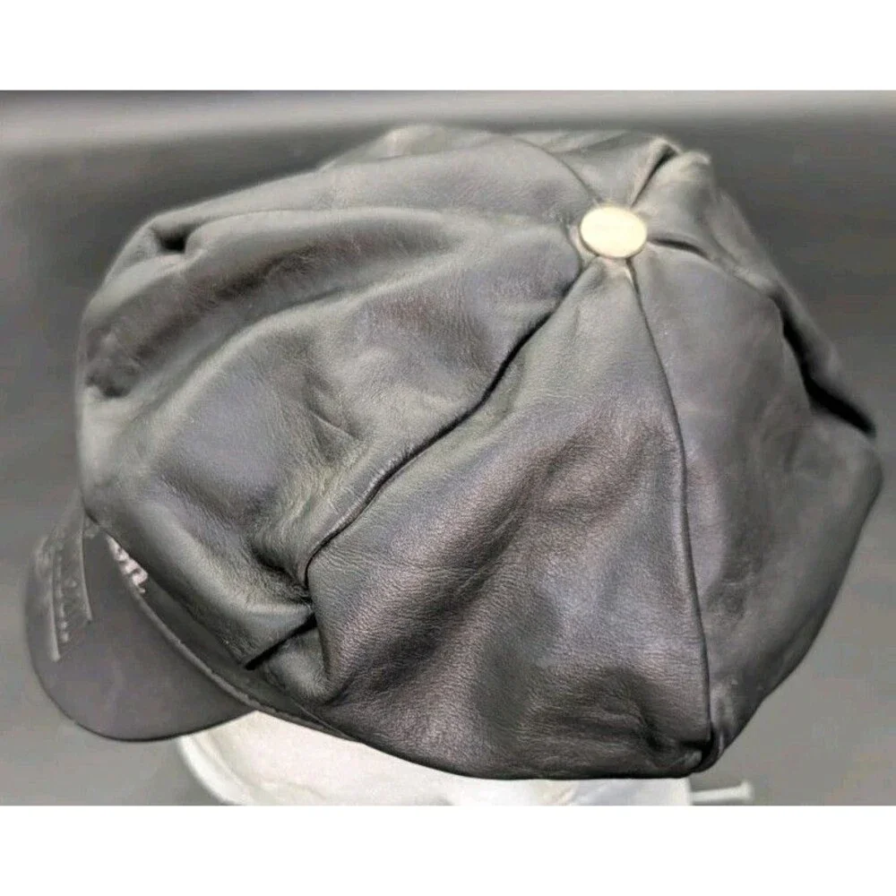 Vintage Harley Davidson fitted leather captain cap men’s black strap - RARE!